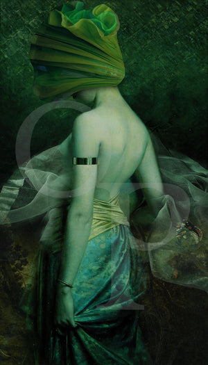 Aphrodesia. Dreamy woman in green. Original collage
