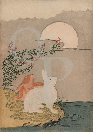Hares and Autumn Full Moon by Suzuki Harunobu. Japanese artwork