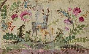 Deer and fawn with flowers watercolour design by Jean Pillement