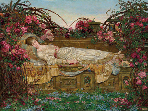 The Sleeping Beauty by by Archibald Wakley. Pre-Raphaelite painting