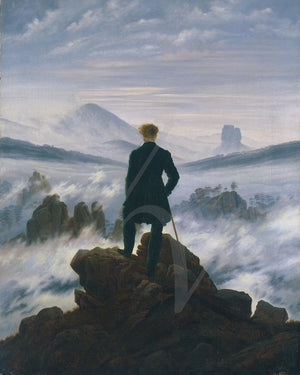 Wanderer Above the Sea of Fog painting by Caspar David Friedrich. German Romanticism