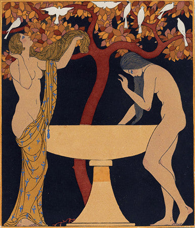 Lesbian lovers. Chansons de Bilitis. Art Deco Illustration by Georges Barbier. Fine art print