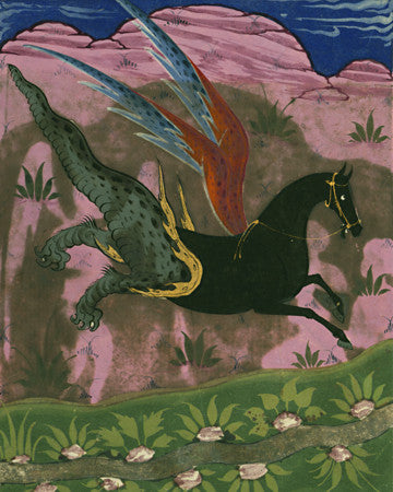 Persian painting of a mythical winged horse. Fine art print 
