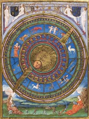 Illuminated Volvelle from German Renaissance Almanac of Geomancy. Fine art print