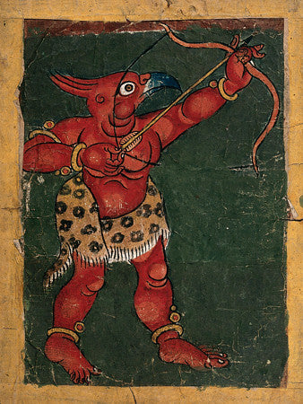 Painting of a Tibetan demon shooting an arrow. Fine art print 
