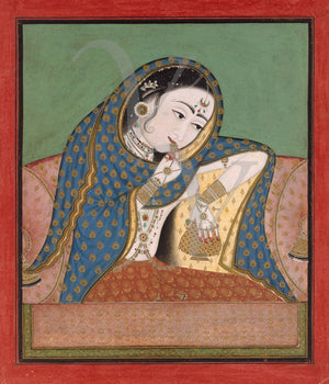 Melancholy Courtesan. Antique Indian painting. Fine art print