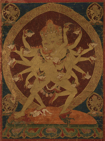 Painted Tibetan Thangka banner a of Skull-Cup Bearing (Kapâladhara) Hevajra. Tantric wall art. Tibet. Fine art print