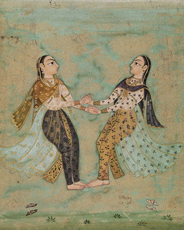 Indian painting of two dancing women. Fine art print