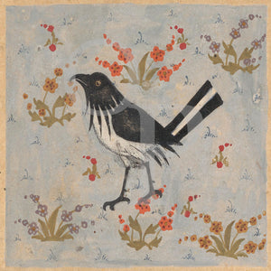 Persian painting of a Magpie. Antique bird art