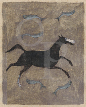 Persian painting of a water horse (faras_al-mâ'),