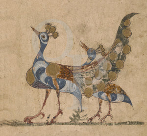 Painting of two peacocks from a Medieval Arabic bestiary 