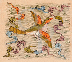 Persian bird painting. Antique artwork Persia