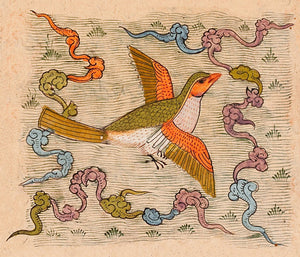 Persian bird painting. Antique artwork Persia