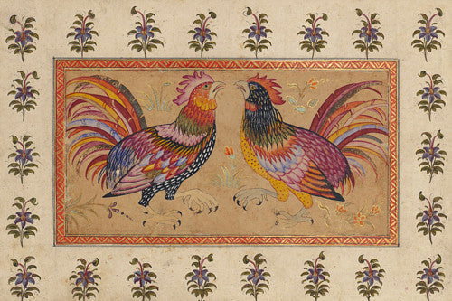Indian painting of two roosters