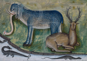 Elephant, Stag and Dragons from a Medieval painting. 