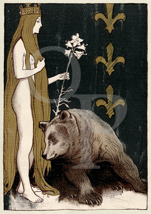 Bear and the Maiden Fair. Antique Art Nouveau illustration. Fine Art Print