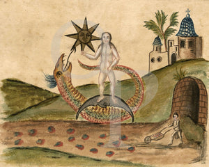 Alchemy Illustration from the Clavis Artis Dragon, Sun and Moon