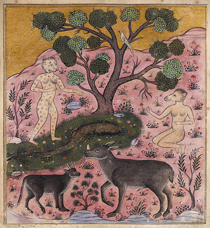 Persian painting of Strange Creatures with animals in a Forest