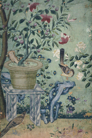 Chinese painting of a garden with birds