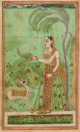 Indian painting of a woman with a deer
