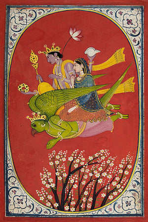 Painting of Vishnu and Lakshmi Flying on Garuda