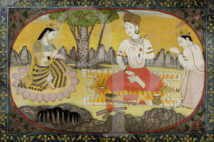 Shiva and Parvati. Antique painting of Indian Deities