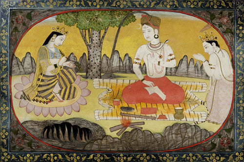 Parvati, preparing Bhang, a hallucinogenic drink, for her husband, Shiva