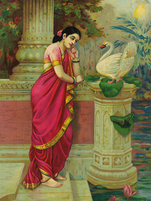 Damayanti and Hamsa painting by Raja Ravi Varma