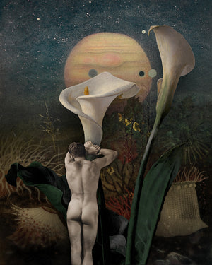 Stranger in a Strange Land. Male nude in a fantastical landscape. Original collage