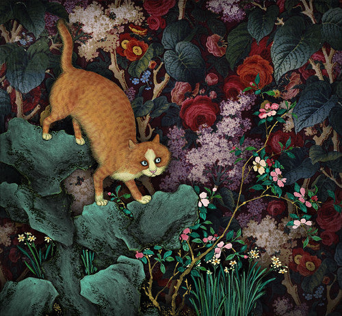 Spring Joy. Cat in flowering garden collage