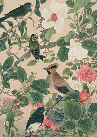 Birdsong. Birds in flower garden collage.