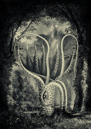 Deep Blue Forest. Octopus garden. Original collage