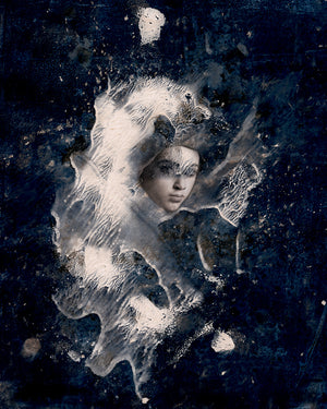 Genesis . Original collage. Surreal  female in space.  Deep Fix to Ganymede