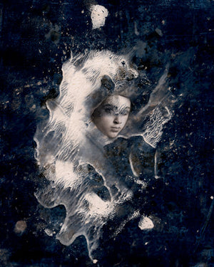 Genesis . Original collage. Surreal  female in space.  Deep Fix to Ganymede