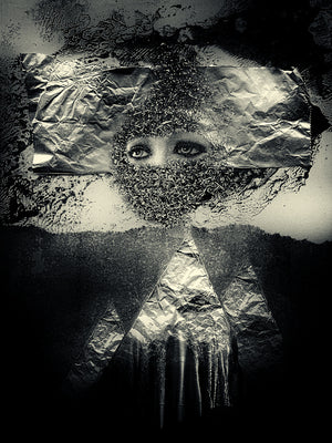 Clair de Lune. Deep Fix to Ganymede. Original mixed media collage.Surreal female