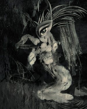 Spellbound. Deep Fix to Ganymede. Surreal figure with eye. Original collage. 