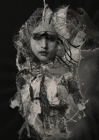 Mirror of Illusion. Deep Fix to Ganymede. Surreal female. Original mixed media collage 