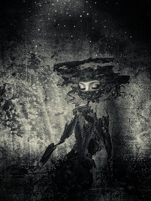 A Thousand Dreams. Deep Fix to Ganymede. Surreal female with starry sky.  Original mixed media collage 