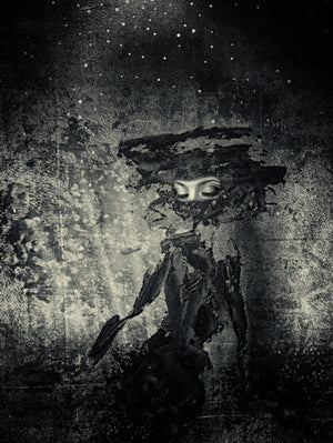 A Thousand Dreams. Deep Fix to Ganymede. Surreal female with starry sky.  Original mixed media collage 