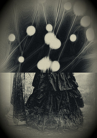 Illuminations. Original Surreal collage. Ghostly woman with lights.