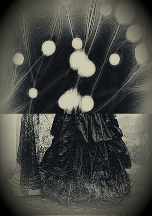 Illuminations. Original Surreal collage. Ghostly woman with lights.