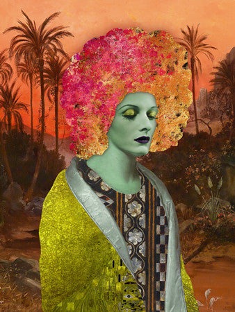 Serendipity. Surreal Woman in an exotic landscape. Original collage