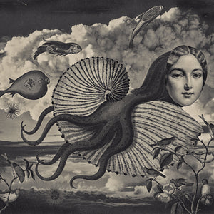 From the Cabinet of Dr. Calamari original collage. Surreal flying octopus woman. Fine art print.