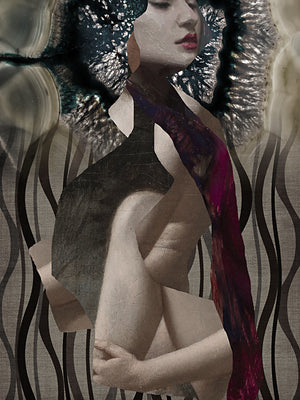 Tantalize. Original collage. Surreal dreaming woman