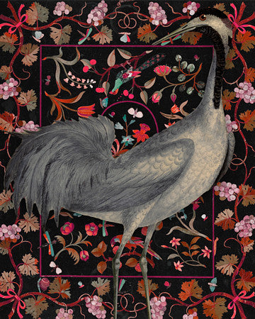 Filigree. Original Collage. Decadent bird and flowers