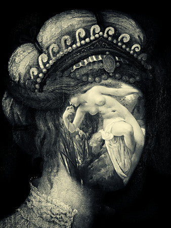 Muse. Surreal woman original collage. Fine art print 