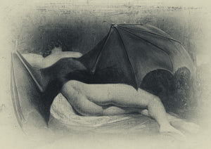 Fallen. Bat Woman. Original collage. Gothic nude vampire female. Fine art Print