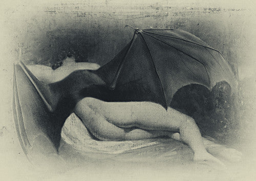Fallen. Bat Woman. Original collage. Gothic nude vampire female. Fine art Print