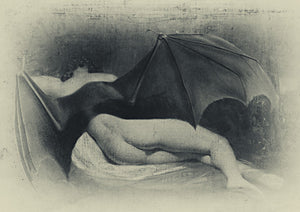 Fallen. Bat Woman. Original collage. Gothic nude vampire female. Fine art Print