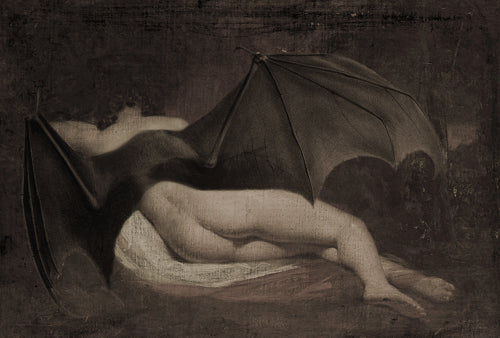 Fallen. Bat Woman. Original collage. Gothic nude vampire female. Fine art print